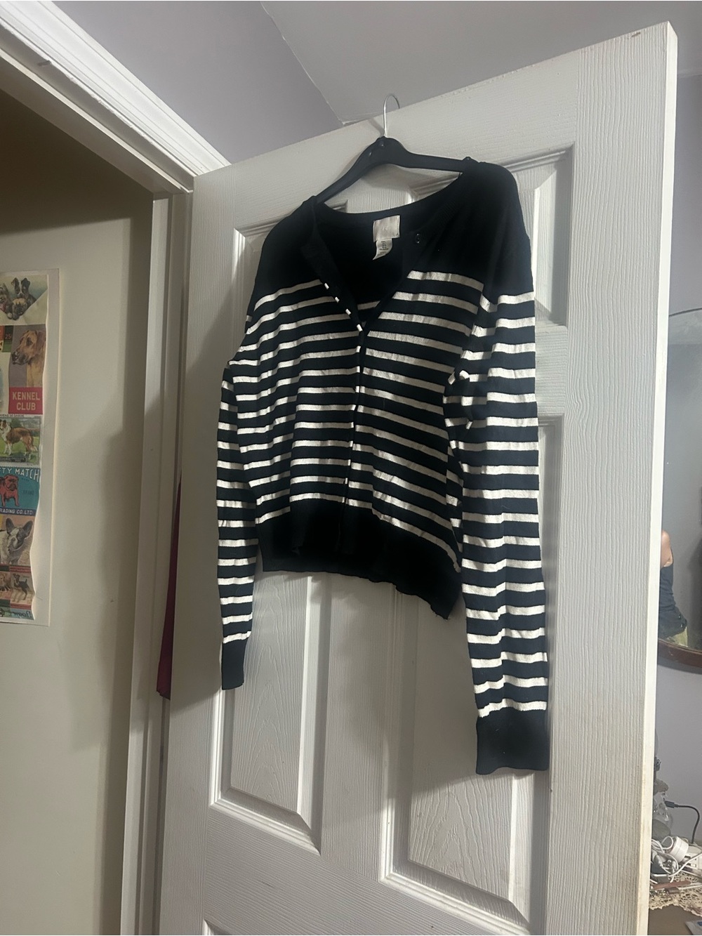 H&M Black and White Striped Knit Zip Top